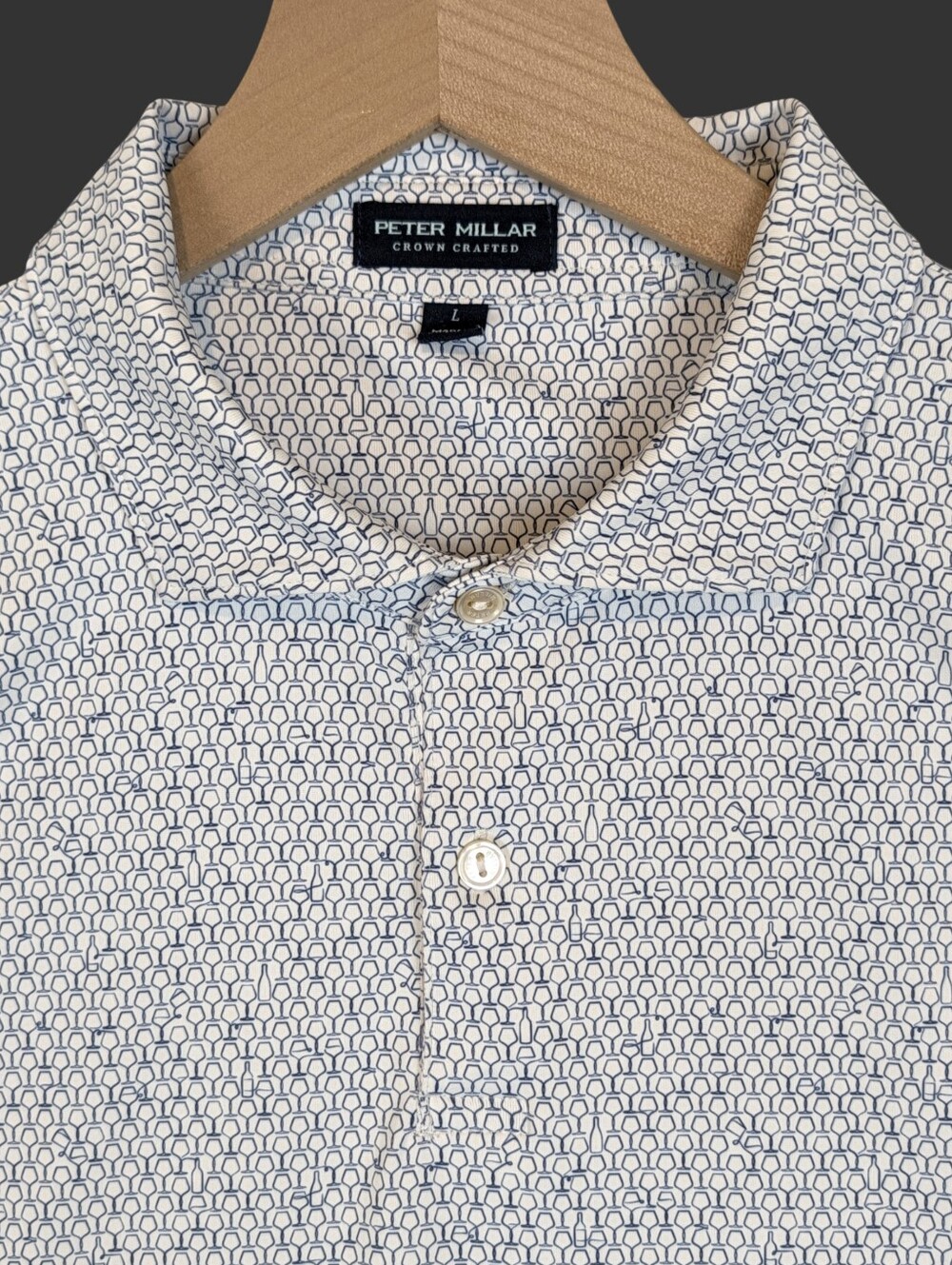 Peter Millar Crown Crafted Polo Men's Large White Wine Glass Print Golf Cocktail